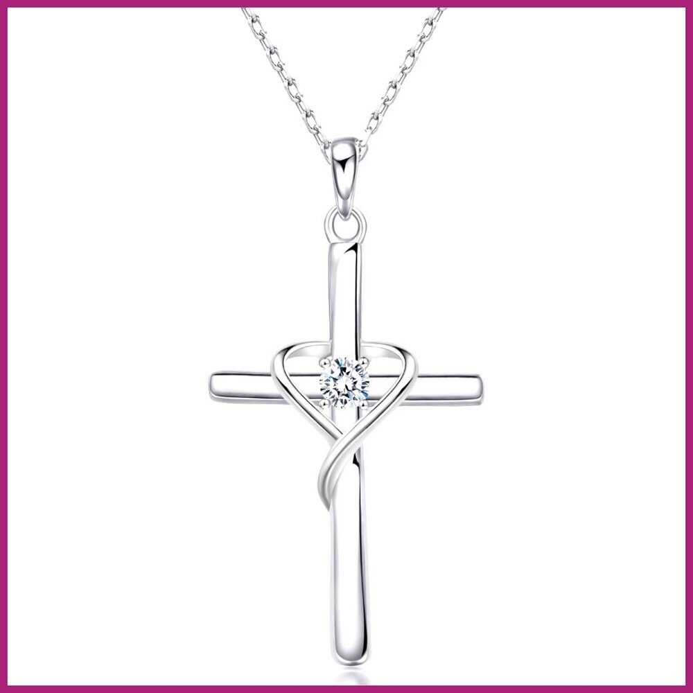 925 Sterling Silver Cross Necklace 14K Gold Plated 5A CZ Birthstone